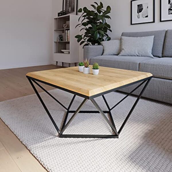 Lumarc Siena, Table Basse de Salon Faite à la Main en Bois Massif de Chêne Naturel au Design Industriel Minimaliste Moderne, Carrée, 70x70x40 cm – Image 5