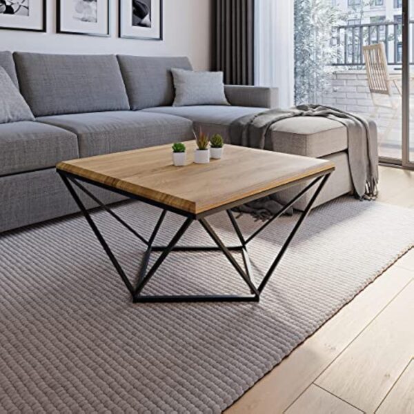 Lumarc Siena, Table Basse de Salon Faite à la Main en Bois Massif de Chêne Naturel au Design Industriel Minimaliste Moderne, Carrée, 70x70x40 cm – Image 6