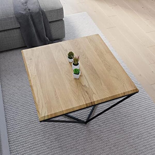 Lumarc Siena, Table Basse de Salon Faite à la Main en Bois Massif de Chêne Naturel au Design Industriel Minimaliste Moderne, Carrée, 70x70x40 cm – Image 7