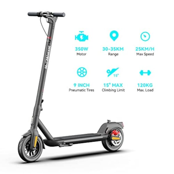 M MEGAWHEELS Trottinette Électrique Adulte, Autonomie 30-35KM, Vitesse Maximale 25KM/H, 9" Pneus, Moteur 350 W, Charge maximale 120KG, APP Contrôle, Pliable et Portable – Image 5