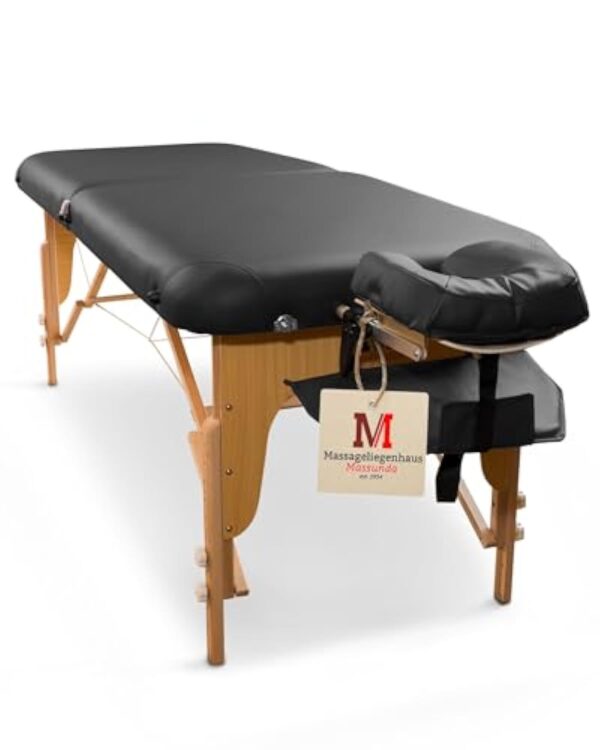 MASSUNDA Comfort Deluxe Table de Massage Pliable - Extra Large pour Plus de Confort, Réglable en Hauteur, Table de Traitement Mobile en Bois Massif - Appui-tête de Haute Qualité - Noir – Image 2