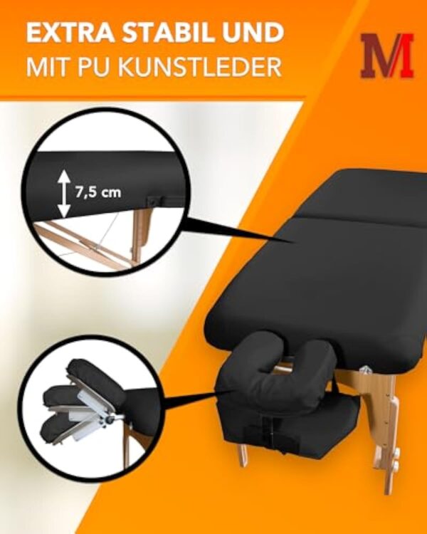 MASSUNDA Comfort Deluxe Table de Massage Pliable - Extra Large pour Plus de Confort, Réglable en Hauteur, Table de Traitement Mobile en Bois Massif - Appui-tête de Haute Qualité - Noir – Image 3