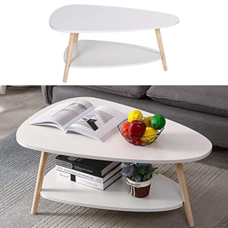 MINGYI Table Basse Scandinave, Table de Salon avec Étagère, Table d’Appoint en Bois, Tables Basses de Café, Chambre, Bureau, Café (90×60×39,5 cm, Blanc)