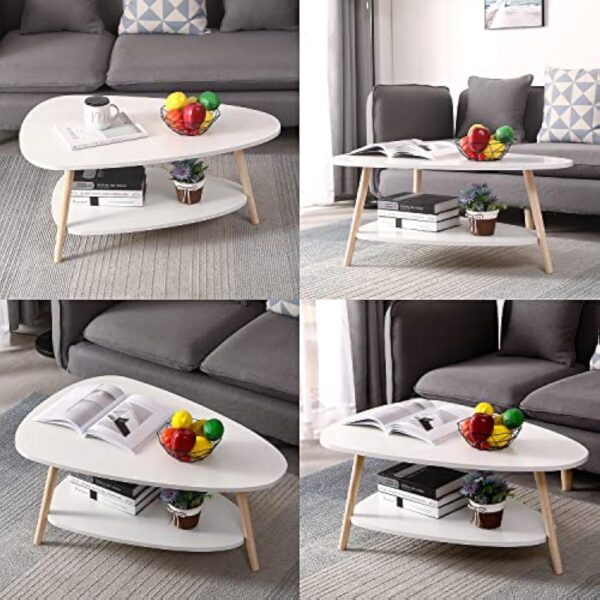 MINGYI Table Basse Scandinave, Table de Salon avec Étagère, Table d’Appoint en Bois, Tables Basses de Café, Chambre, Bureau, Café (90×60×39,5 cm, Blanc) – Image 7