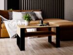 MRBLS Table basse - Design rustique moderne - Table d'appoint - Table basse - Table basse - Table basse en bois (chêne rétro - noir mat) - 92 x 45 x 53,6 cm (l x H x P)