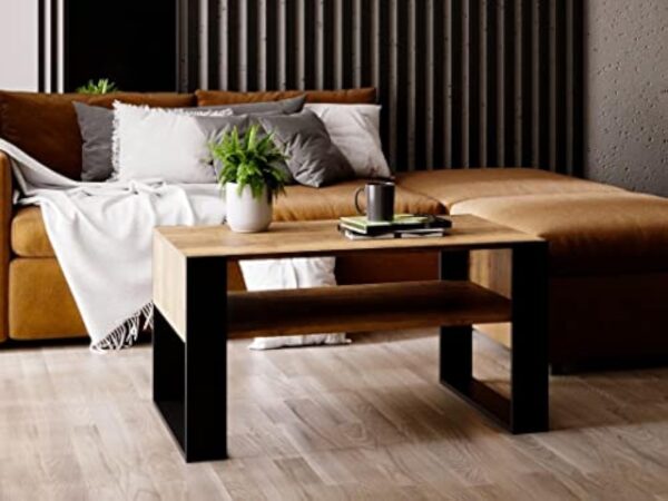 MRBLS Table basse - Design rustique moderne - Table d'appoint - Table basse - Table basse - Table basse en bois (chêne rétro - noir mat) - 92 x 45 x 53,6 cm (l x H x P)