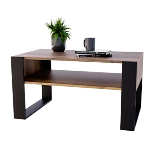 MRBLS Table basse - Design rustique moderne - Table d'appoint - Table basse - Table basse - Table basse en bois (chêne rétro - noir mat) - 92 x 45 x 53,6 cm (l x H x P) – Image 4