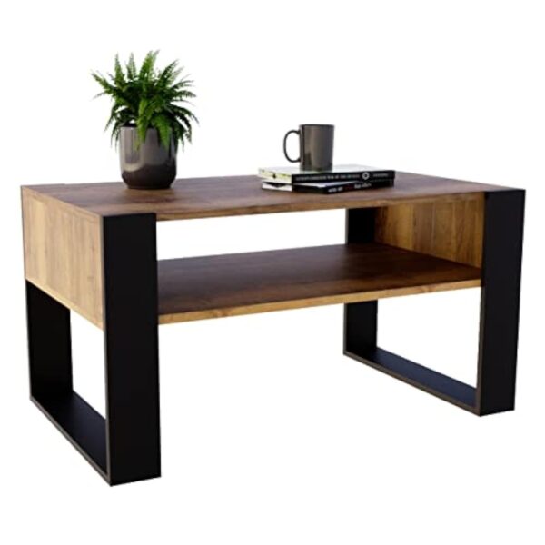 MRBLS Table basse - Design rustique moderne - Table d'appoint - Table basse - Table basse - Table basse en bois (chêne rétro - noir mat) - 92 x 45 x 53,6 cm (l x H x P) – Image 5