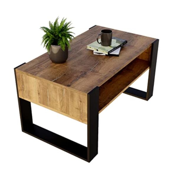 MRBLS Table basse - Design rustique moderne - Table d'appoint - Table basse - Table basse - Table basse en bois (chêne rétro - noir mat) - 92 x 45 x 53,6 cm (l x H x P) – Image 6