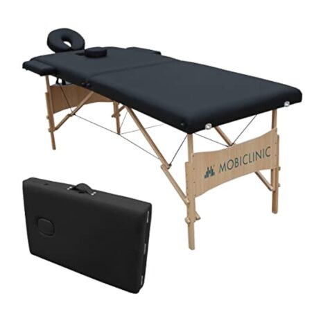 Mobiclinic, Table de Massage Pliante, Mod. CM-01 Light, Marque européenne, Table de Massage Professionnelle, Portable, Réglable en hauteur, Appui-tête, Bois, 186x60 cm, Noir