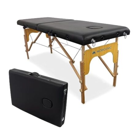 Mobiclinic, Table de Massage Pliante, Portable, CM-O1 Basic, 180x60 cm, Bois et Similicuir, 2 zonas, Marque européenne, Hauteur réglable, Système de Verrouillage, Supporte 250 kg, Crème