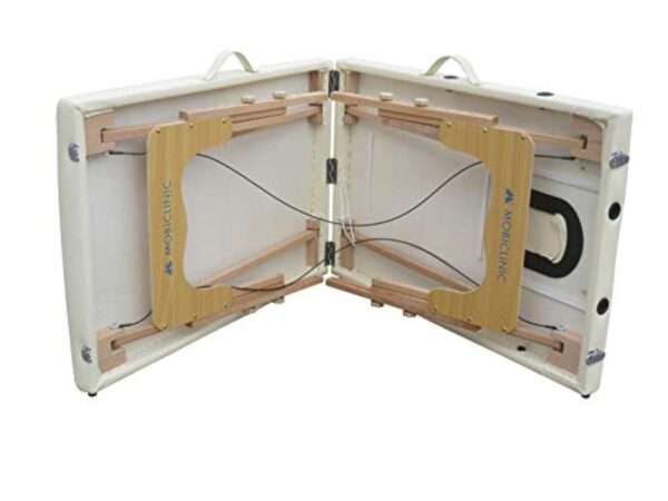 Mobiclinic, Table de massage pliante, Portable, CM-O1 Basic, 180x60 cm, Bois et similicuir, 2 zonas, Marque européenne, Hauteur réglable, Système de verrouillage, Supporte 250 kg, Crème – Image 3
