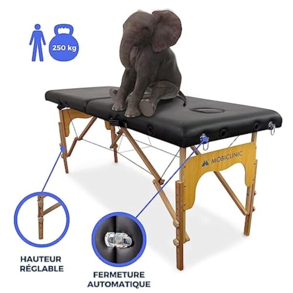 Mobiclinic, Table de Massage Pliante, Portable, CM-O1 Basic, 180x60 cm, Bois et Similicuir, 2 zonas, Marque européenne, Hauteur réglable, Système de Verrouillage, Supporte 250 kg, Crème – Image 5