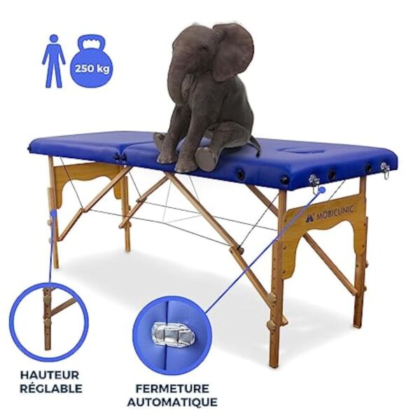 Mobiclinic, Table de massage pliante, Portable, CM-O1 Basic, 180x60 cm, Bois et similicuir, 2 zonas, Marque européenne, Hauteur réglable, Système de verrouillage, Supporte 250 kg, Crème – Image 5