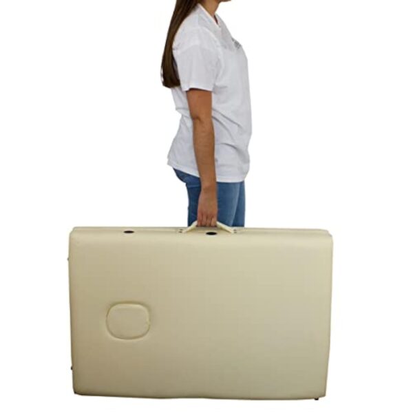Mobiclinic, Table de massage pliante, Portable, CM-O1 Basic, 180x60 cm, Bois et similicuir, 2 zonas, Marque européenne, Hauteur réglable, Système de verrouillage, Supporte 250 kg, Crème – Image 6