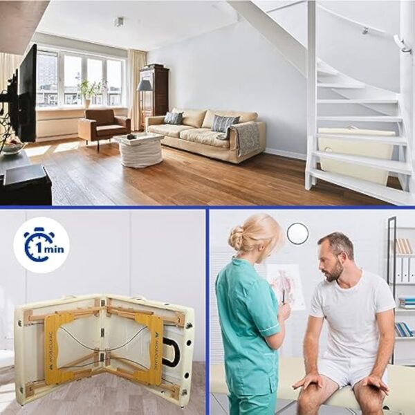 Mobiclinic, Table de massage pliante, Portable, CM-O1 Basic, 180x60 cm, Bois et similicuir, 2 zonas, Marque européenne, Hauteur réglable, Système de verrouillage, Supporte 250 kg, Crème – Image 7