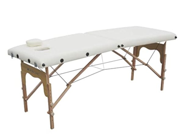 Mobiclinic, Table de massage pliante, Portable, CM-O1 Basic, 180x60 cm, Bois et similicuir, 2 zonas, Marque européenne, Hauteur réglable, Système de verrouillage, Supporte 250 kg, Crème – Image 8