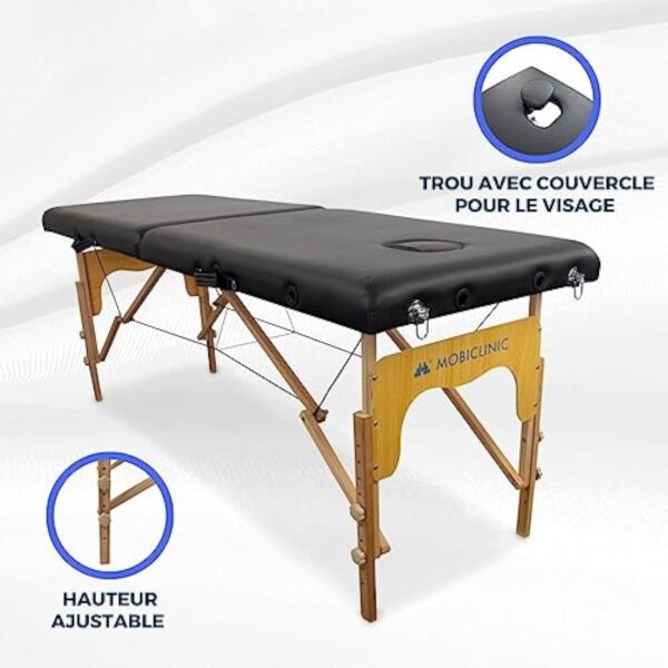 Mobiclinic, Table de Massage Pliante, Portable, CM-O1 Basic, 180x60 cm, Bois et Similicuir, 2 zonas, Marque européenne, Hauteur réglable, Système de Verrouillage, Supporte 250 kg, Crème – Image 9