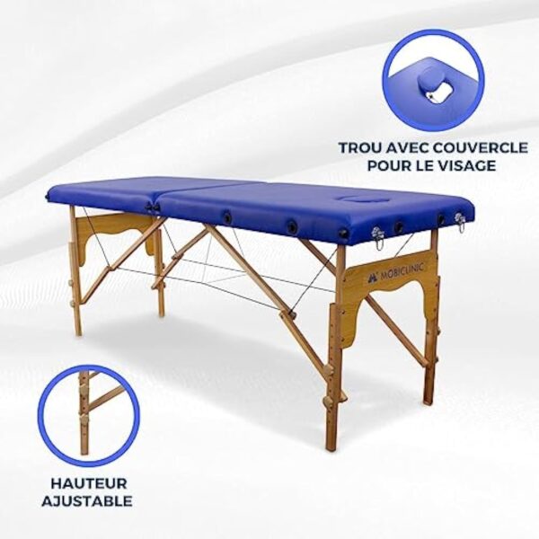 Mobiclinic, Table de massage pliante, Portable, CM-O1 Basic, 180x60 cm, Bois et similicuir, 2 zonas, Marque européenne, Hauteur réglable, Système de verrouillage, Supporte 250 kg, Crème – Image 9