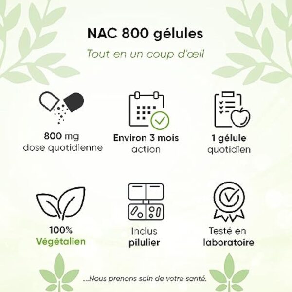 NAC 800 mg - 240 gélules – Pour 8 Mois - Pilulier inclus - Hautement dosé - Vegan - Qualité supérieure – Antioxydant & Détoxifiant – Made in Germany – Image 3