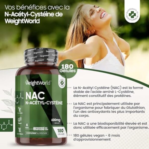 NAC N-Acétyl-Cystéine 600mg - 180 Gélules (6Mois) Vegan - N Acétylcystéine Acide Aminé Antioxydant Source Végétale - Biodisponible & Absorption Rapide - Gluthation, Sans Gluten & Fabriqué au UK – Image 3