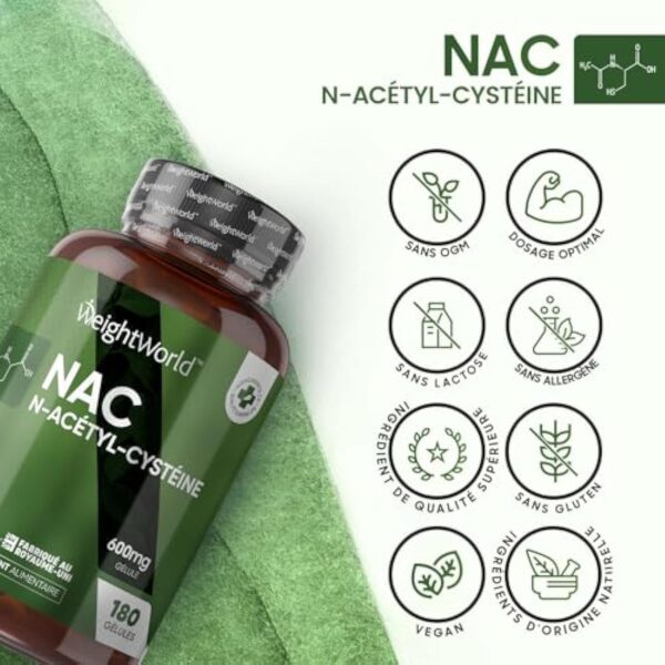 NAC N-Acétyl-Cystéine 600mg - 180 Gélules (6Mois) Vegan - N Acétylcystéine Acide Aminé Antioxydant Source Végétale - Biodisponible & Absorption Rapide - Gluthation, Sans Gluten & Fabriqué au UK – Image 4