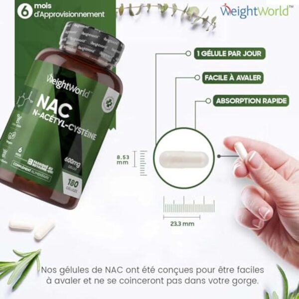 NAC N-Acétyl-Cystéine 600mg - 180 Gélules (6Mois) Vegan - N Acétylcystéine Acide Aminé Antioxydant Source Végétale - Biodisponible & Absorption Rapide - Gluthation, Sans Gluten & Fabriqué au UK – Image 5