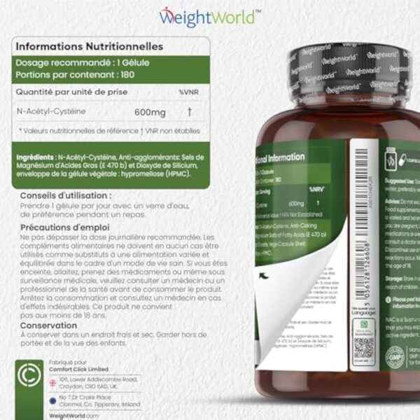 NAC N-Acétyl-Cystéine 600mg - 180 Gélules (6Mois) Vegan - N Acétylcystéine Acide Aminé Antioxydant Source Végétale - Biodisponible & Absorption Rapide - Gluthation, Sans Gluten & Fabriqué au UK – Image 7