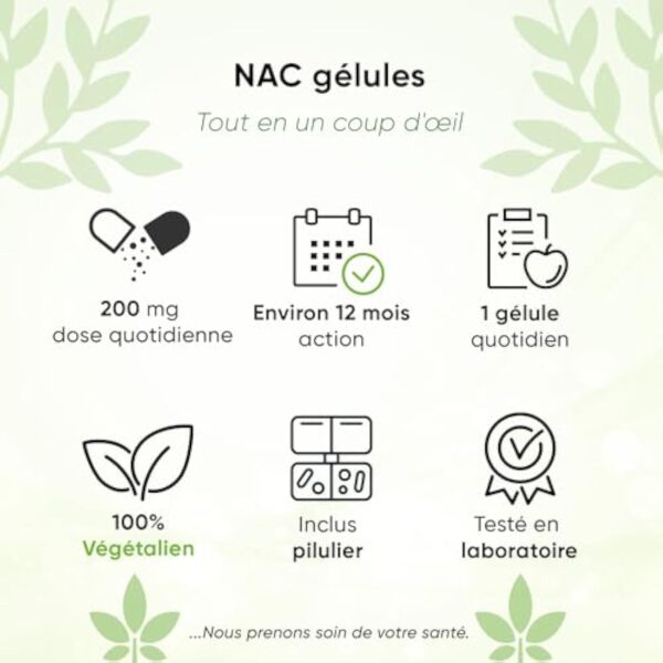 NAC - N-Acetyl-Cysteine – 365 gélules – Pour 12 Mois - Pilulier inclus - Hautement dosé - Vegan - Qualité supérieure – Antioxydant & Détoxifiant – Made in Germany – Image 3