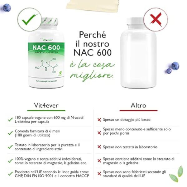 NAC - N-acétyl L-cystéine 180 gélules de 600 mg chacune - 6 mois d'approvisionnement - Végétalien - Haute dose - Qualité Premium – Image 5