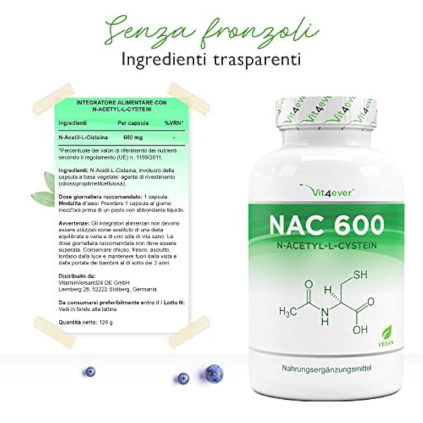 NAC - N-acétyl L-cystéine 180 gélules de 600 mg chacune - 6 mois d'approvisionnement - Végétalien - Haute dose - Qualité Premium – Image 7