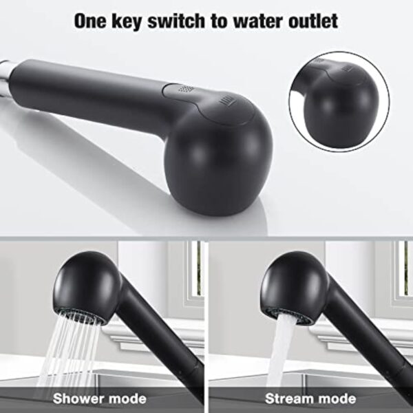 Namuoto Robinet de Cuisine Douchette Extractible, 2 Modes de PulvéRisation Mitigeur Cuisine, Robinet Cuisine peut Pivotant à 360°, Noir Mat – Image 5