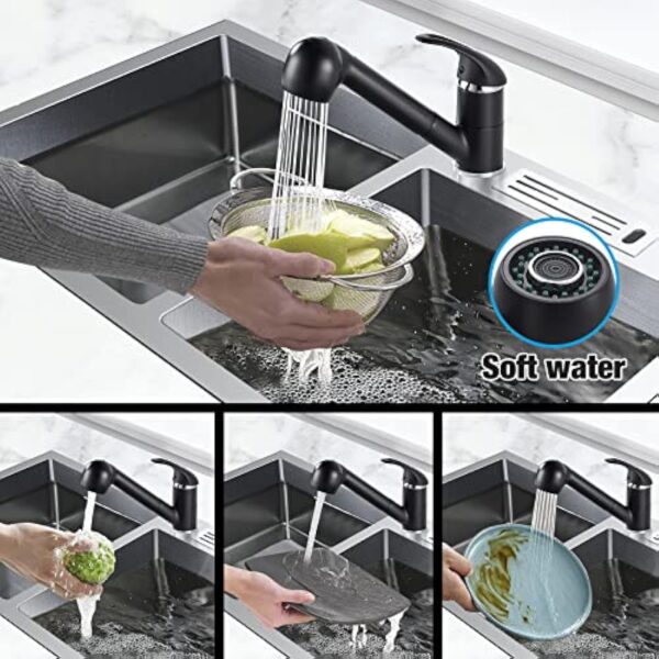 Namuoto Robinet de Cuisine Douchette Extractible, 2 Modes de PulvéRisation Mitigeur Cuisine, Robinet Cuisine peut Pivotant à 360°, Noir Mat – Image 7