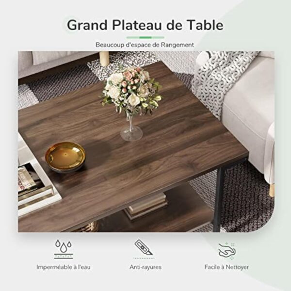 Novilla Table Basse de Salon Rectangulaire, Buffet Bas, avec 1 Étagère de Rangement Ouvert, Meuble de Salon Bureau Chambre, Cadre en Acier, Style Industriel, 110×60×45 cm, Noyer – Image 5