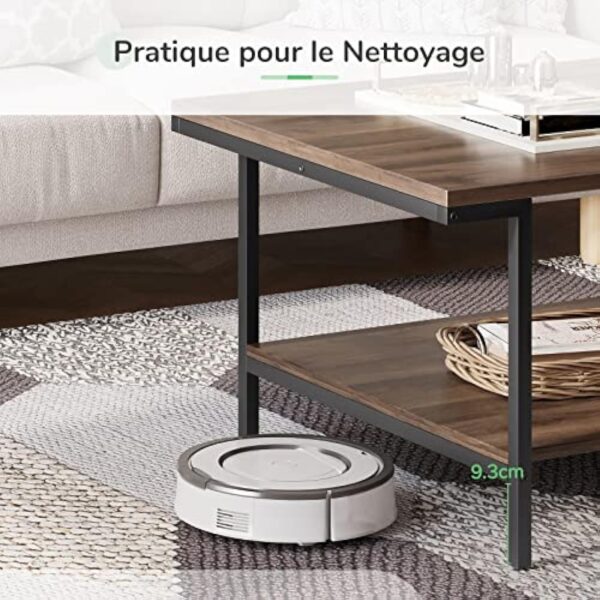 Novilla Table Basse de Salon Rectangulaire, Buffet Bas, avec 1 Étagère de Rangement Ouvert, Meuble de Salon Bureau Chambre, Cadre en Acier, Style Industriel, 110×60×45 cm, Noyer – Image 7