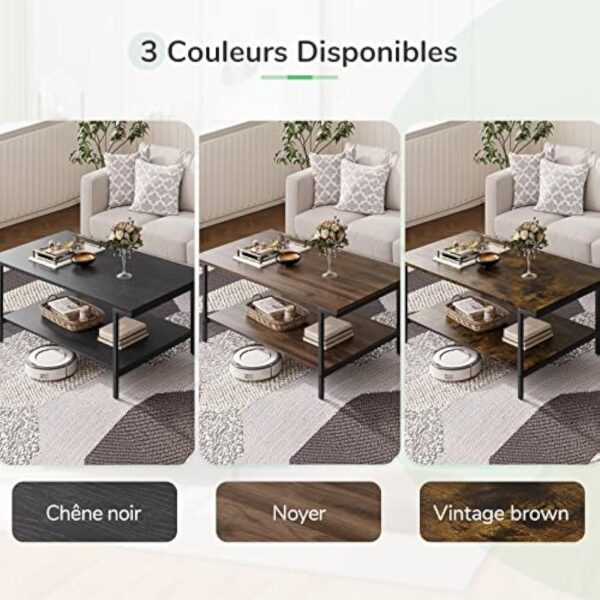 Novilla Table Basse de Salon Rectangulaire, Buffet Bas, avec 1 Étagère de Rangement Ouvert, Meuble de Salon Bureau Chambre, Cadre en Acier, Style Industriel, 110×60×45 cm, Noyer – Image 10