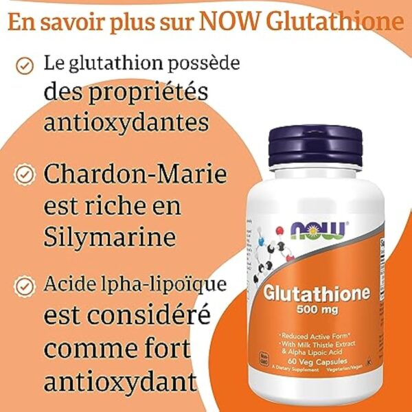 Now Foods, Glutathione, 500 mg, 60 Capsules végétales, Testé en Laboratoire, Hautement Dosé, Sans Gluten, Sans Soja, Végétarien – Image 6