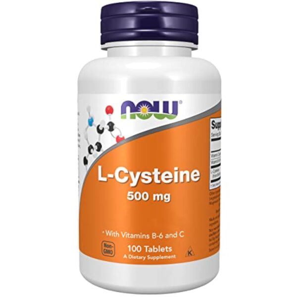 Now Foods, L-Cystéine, 500mg, 100 Comprimés, Acide Aminé, Testé en Laboratoire, Sans Gluten, Sans Soja, Sans OGM – Image 2
