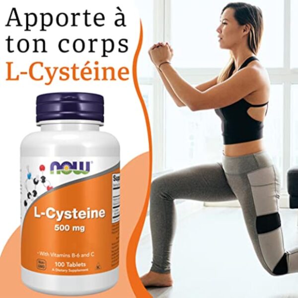 Now Foods, L-Cystéine, 500mg, 100 Comprimés, Acide Aminé, Testé en Laboratoire, Sans Gluten, Sans Soja, Sans OGM – Image 3