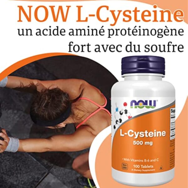 Now Foods, L-Cystéine, 500mg, 100 Comprimés, Acide Aminé, Testé en Laboratoire, Sans Gluten, Sans Soja, Sans OGM – Image 4