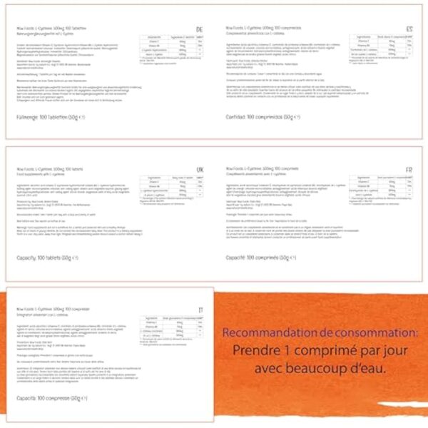 Now Foods, L-Cystéine, 500mg, 100 Comprimés, Acide Aminé, Testé en Laboratoire, Sans Gluten, Sans Soja, Sans OGM – Image 10