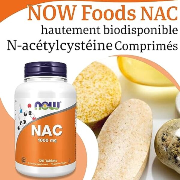 Now Foods, NAC (N-Acetyl Cysteine), 1.000mg, 5 Jours de Réserve, Complément Alimentaire, 120 Comprimés végétaliens, Testé en Laboratoire, Sans Soja, Sans Gluten, Végétalien – Image 3