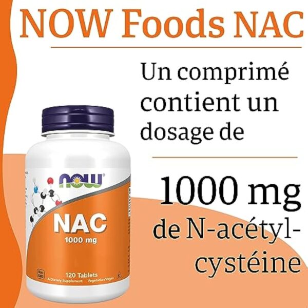 Now Foods, NAC (N-Acetyl Cysteine), 1.000mg, 5 Jours de Réserve, Complément Alimentaire, 120 Comprimés végétaliens, Testé en Laboratoire, Sans Soja, Sans Gluten, Végétalien – Image 5
