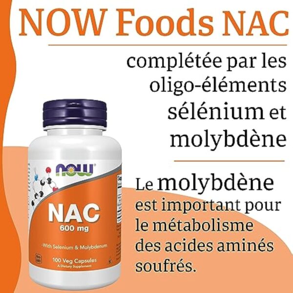 Now Foods, NAC (N-Acétyl Cystéine), 600mg Dépôt de 3 Jours, Complément Alimentaire, 100 Capsules végétaliennes, Testé en Laboratoire, Sans Soja, Sans Gluten, Sans OGM – Image 5