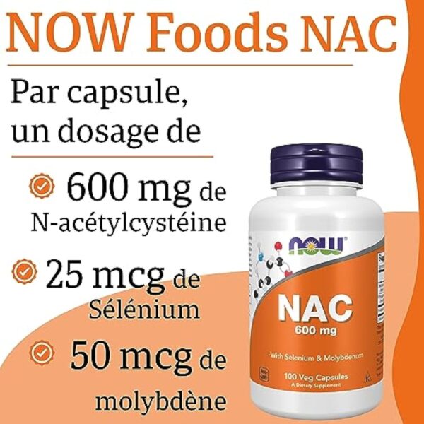 Now Foods, NAC (N-Acétyl Cystéine), 600mg Dépôt de 3 Jours, Complément Alimentaire, 100 Capsules végétaliennes, Testé en Laboratoire, Sans Soja, Sans Gluten, Sans OGM – Image 6