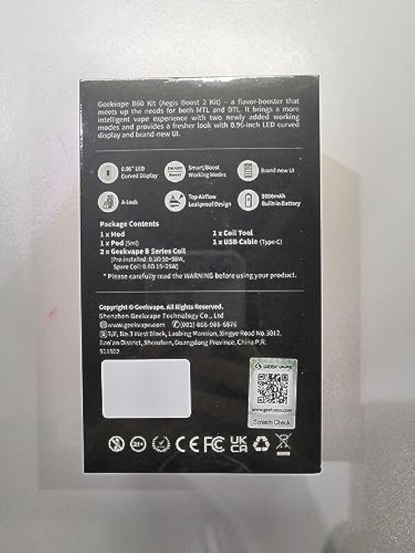 Oaiginal GeekVape B60 Kit Aegis Boost 2 Pod Mod Kit 60W Built in 2000mAh Battery 5ml Cartridge No Nicotine, Compact – Image 6