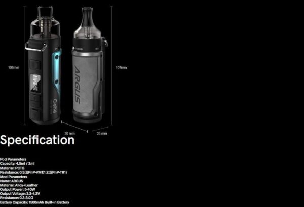 Original Argus Pod Mod Kit batterie intégrée 40W 1500mAh avec 4.5 ml PnP et 2 ml PnP MTL Pod Compatible bobines PnP - Sans nicotine – Image 9