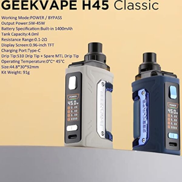 Original Geekvape H45 Classic kit [AEGIS HERO 3 Pod Kit ]Batterie intégrée 1400mah 45W Pod Fit B Series Coil Electronic Cigarette Vaporizer No Nicotine – Image 3
