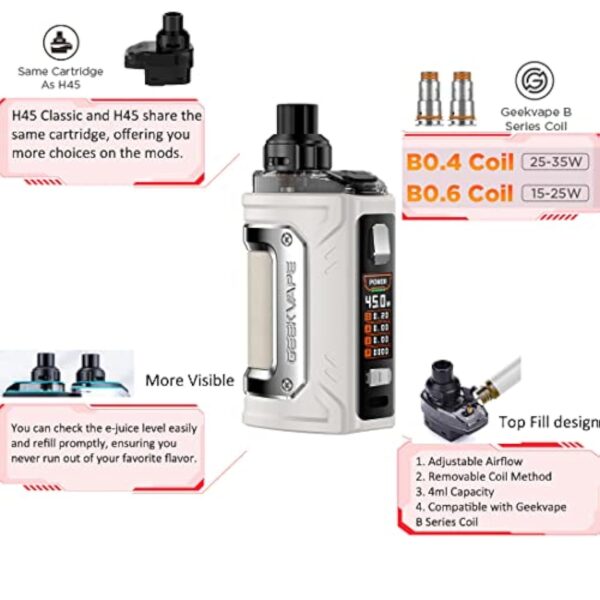 Original Geekvape H45 Classic kit [AEGIS HERO 3 Pod Kit ]Batterie intégrée 1400mah 45W Pod Fit B Series Coil Electronic Cigarette Vaporizer No Nicotine – Image 5