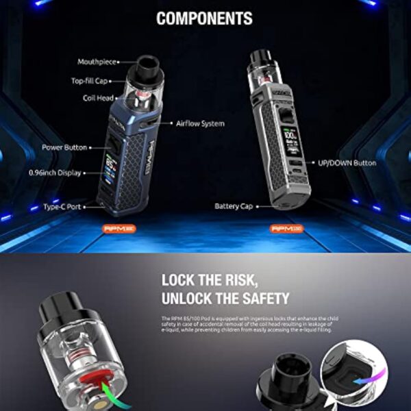 Original SMOK RPM 85 Kit 3000mAh Battery 85W / RPM 100 Kit 100W MOD Pod FIt 18650/21700 6ml Cartridge Electronic Cigarette Vape sans nicotine ni de tabac – Image 3